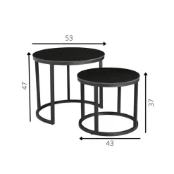 Salontafel set van 2 Paige marmer zwart rond - 53x53x47 cm - Stoneware - Zwart