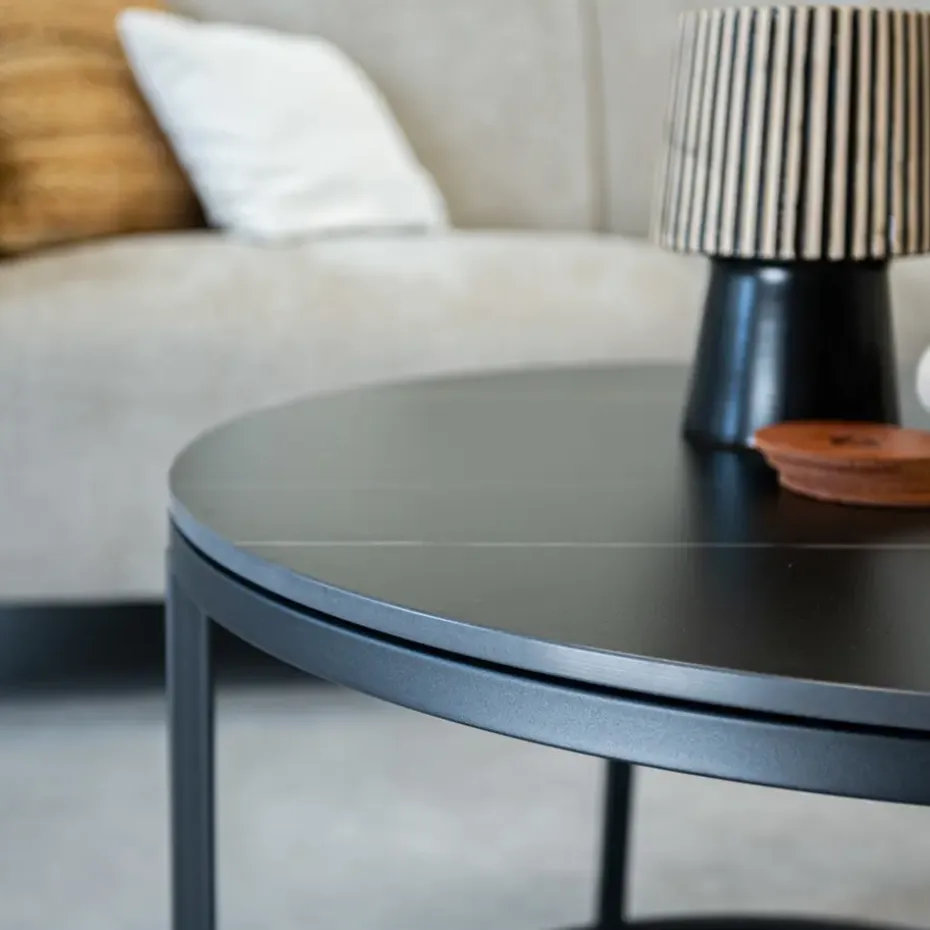 Salontafel set van 2 Trevor marmer zwart rond - 68x68x43 cm - Stoneware - Zwart