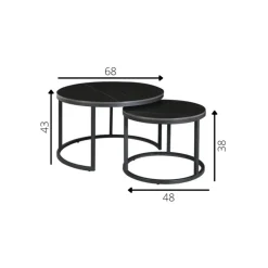 Salontafel set van 2 Trevor marmer zwart rond - 68x68x43 cm - Stoneware - Zwart