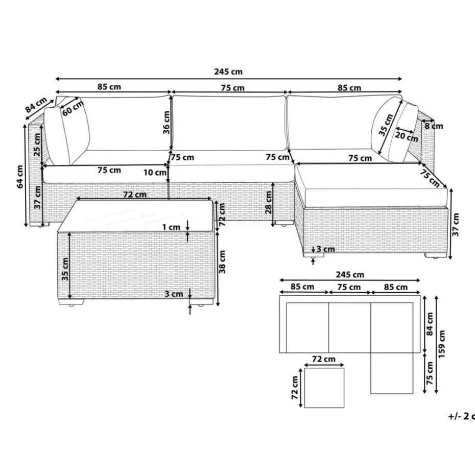 SANO II - Loungeset - Natuurlijk/Wit - Linkszijdig - Kunstrotan