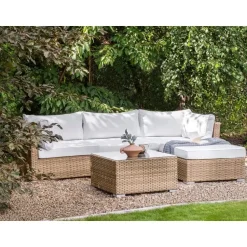 SANO II - Loungeset - Natuurlijk/Wit - Linkszijdig - Kunstrotan