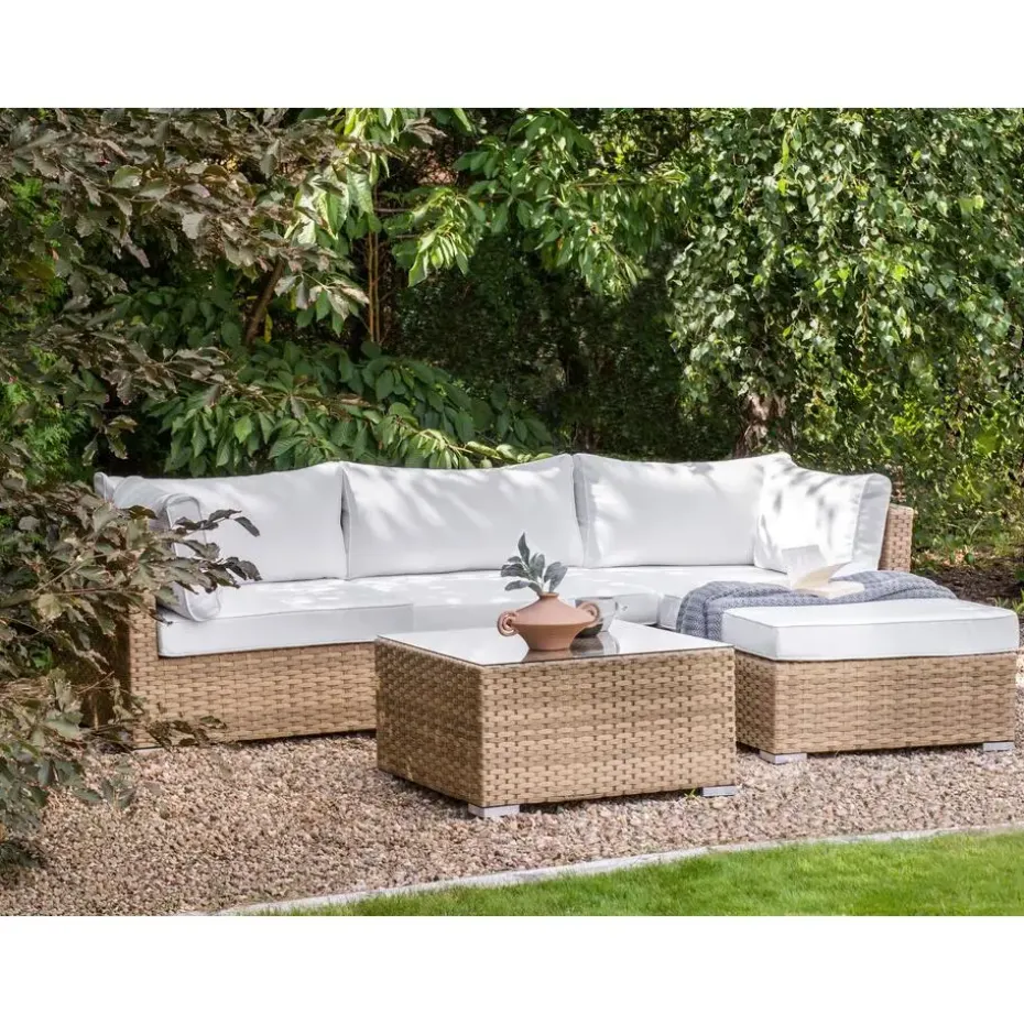 SANO II - Loungeset - Natuurlijk/Wit - Linkszijdig - Kunstrotan