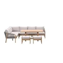 Santos lounge-diningset - 5-dlg.-links -acaciahout met white wash-sand