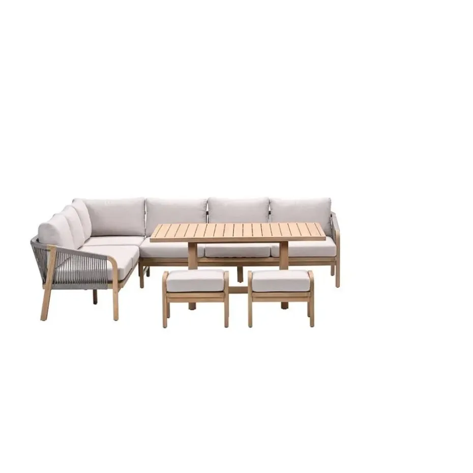 Santos lounge-diningset - 5-dlg.-links -acaciahout met white wash-sand