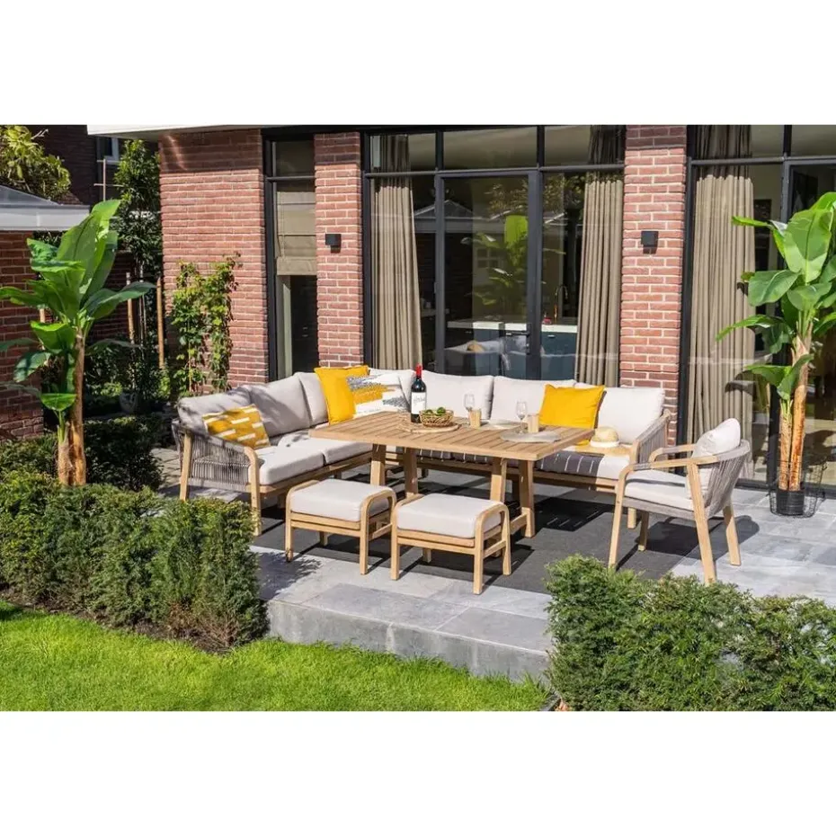 Santos lounge-diningset - 5-dlg.-links -acaciahout met white wash-sand