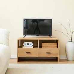 Scandinavische TV-meubel van massief hout met 2 laden