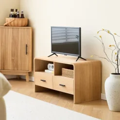 Scandinavische TV-meubel van massief hout met 2 laden