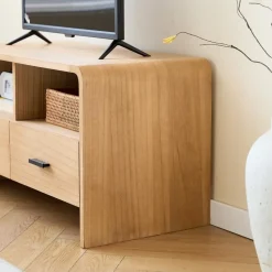 Scandinavische TV-meubel van massief hout met 2 laden