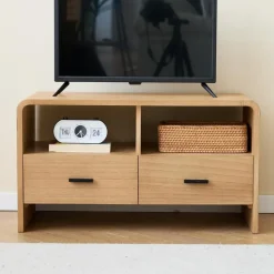 Scandinavische TV-meubel van massief hout met 2 laden