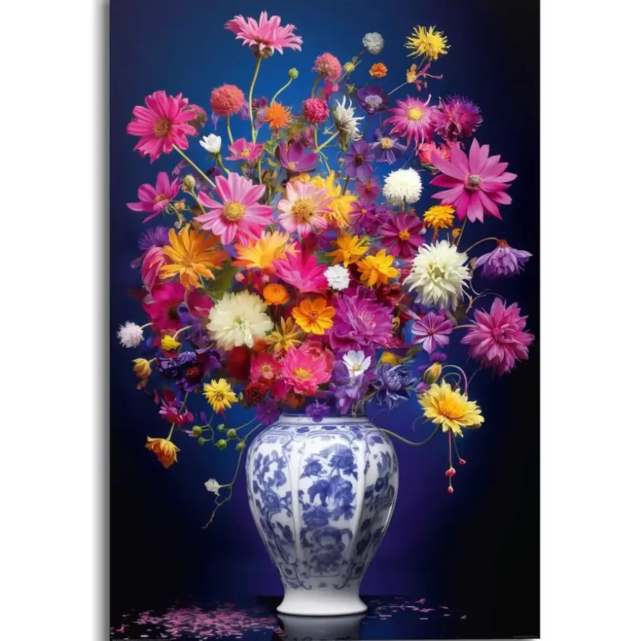 Schilderij Delft Flowers - 90 x 60cm - Bont