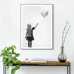 Schilderij Meisje met de ballon - 70 x 50cm - Zwart-Wit