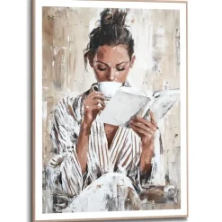 Schilderij Morning Reading - 70 x 50cm - Bruin