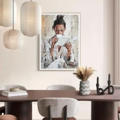 Schilderij Morning Reading - 70 x 50cm - Bruin