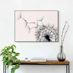 Schilderij Paardenbloem - 50 x 70cm - Zwart-Wit