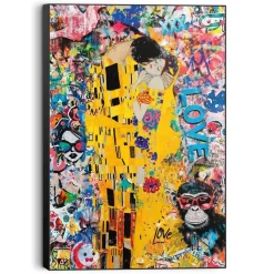 Schilderij The Modern Kiss - 90 x 60cm - Geel