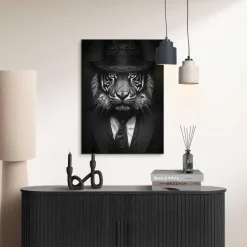 Schilderij Tiger Man - 70 x 50cm - Zwart-Wit