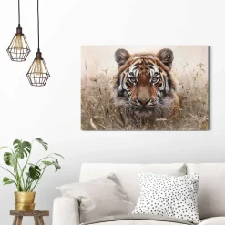 Schilderij Tijger op jacht - 60 x 90cm - Bruin