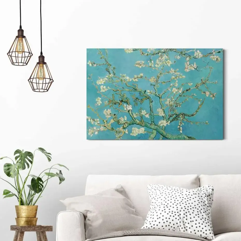 Schilderij Van Gogh Amandelbloesem - 60 x 90cm - Blauw