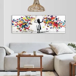 Schilderij Wolk van vlinders - 52 x 156cm - Bont