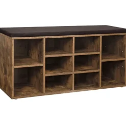 Schoenenbank - met kussen - 10 vakken - 104x48x30 cm - vintage bruin