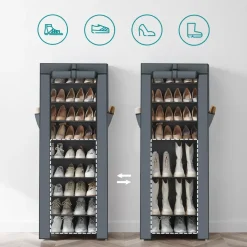 Schoenenkast - 10 Niveaus - tot 27 Paar Schoenen - 58x160cm - Grijs