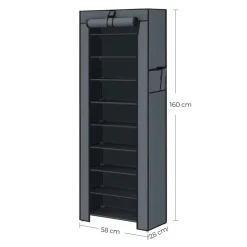 Schoenenkast - 10 Niveaus - tot 27 Paar Schoenen - 58x160cm - Grijs