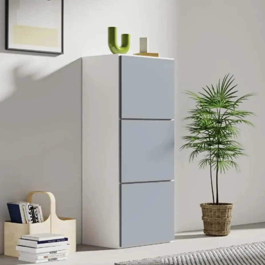 Schoenenkast Baylinn 3 draaideuren en 5 legplanken-celadon grijs/wit