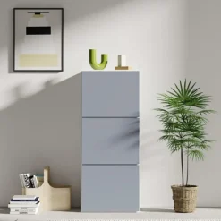 Schoenenkast Baylinn 3 draaideuren en 5 legplanken-celadon grijs/wit