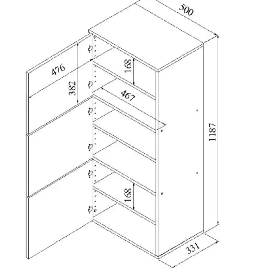 Schoenenkast Baylinn 3 draaideuren en 5 legplanken-celadon grijs/wit