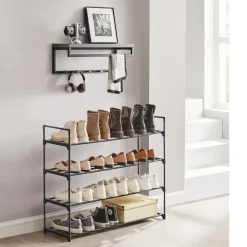 Schoenenrek - 4 niveaus - metaal - 92x73x30 cm - zwart