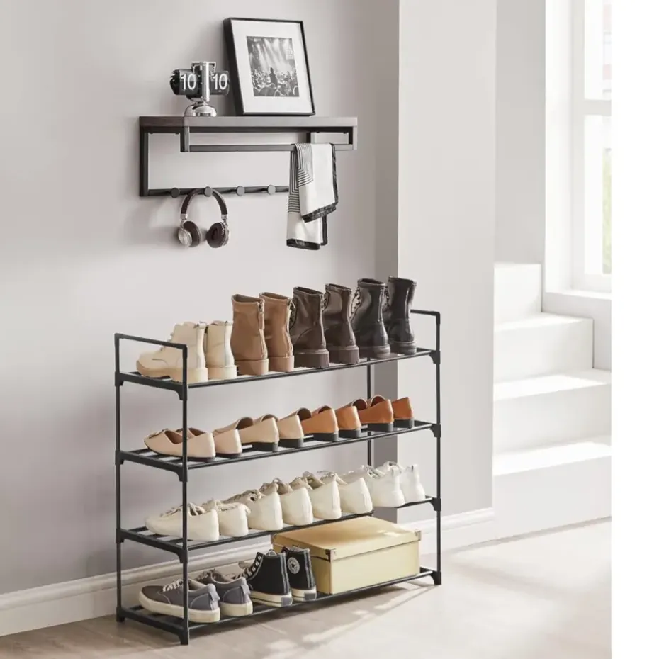 Schoenenrek - 4 niveaus - metaal - 92x73x30 cm - zwart
