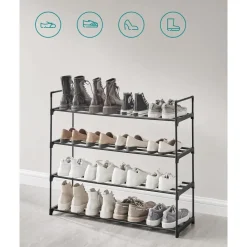 Schoenenrek - 4 niveaus - metaal - 92x73x30 cm - zwart