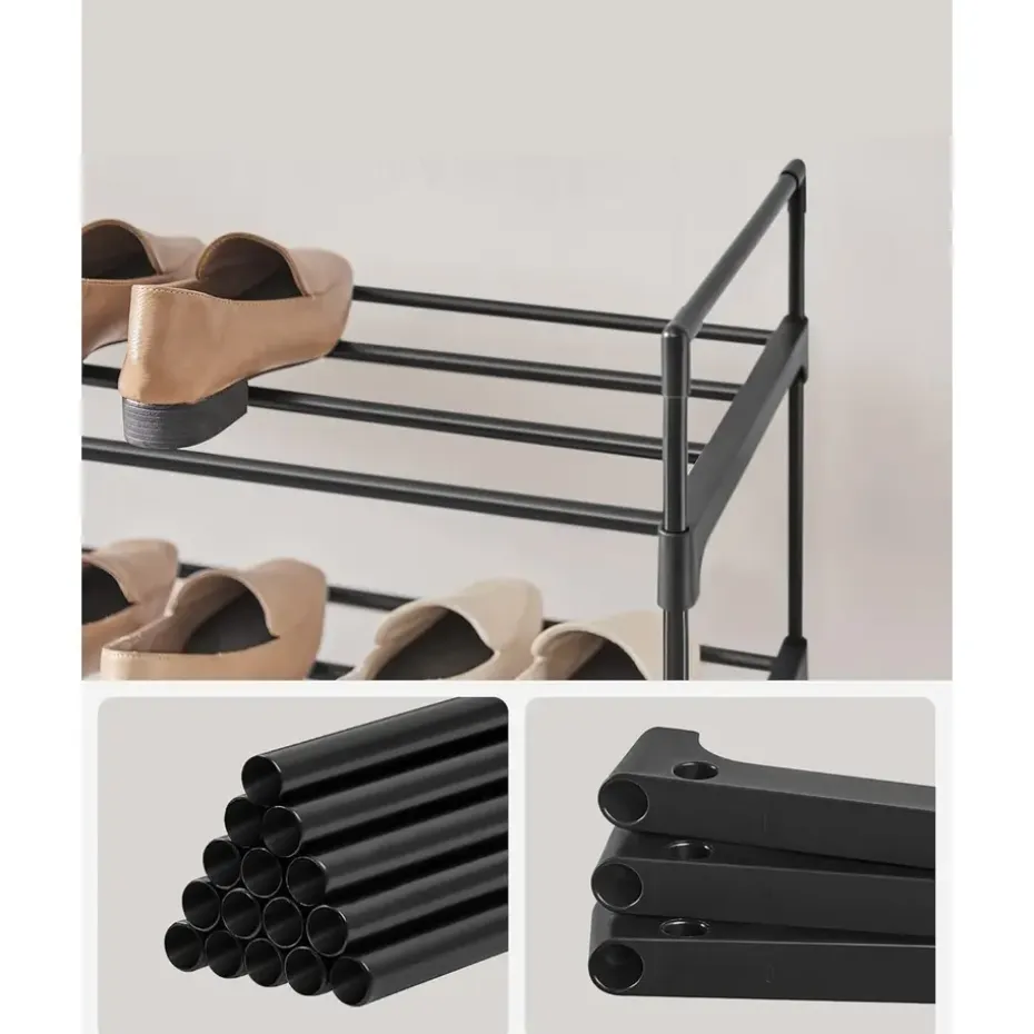 Schoenenrek - 4 niveaus - metaal - 92x73x30 cm - zwart