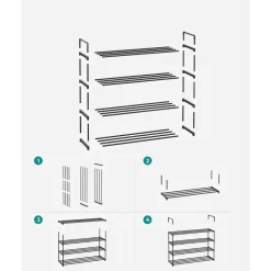Schoenenrek - 4 niveaus - metaal - 92x73x30 cm - zwart