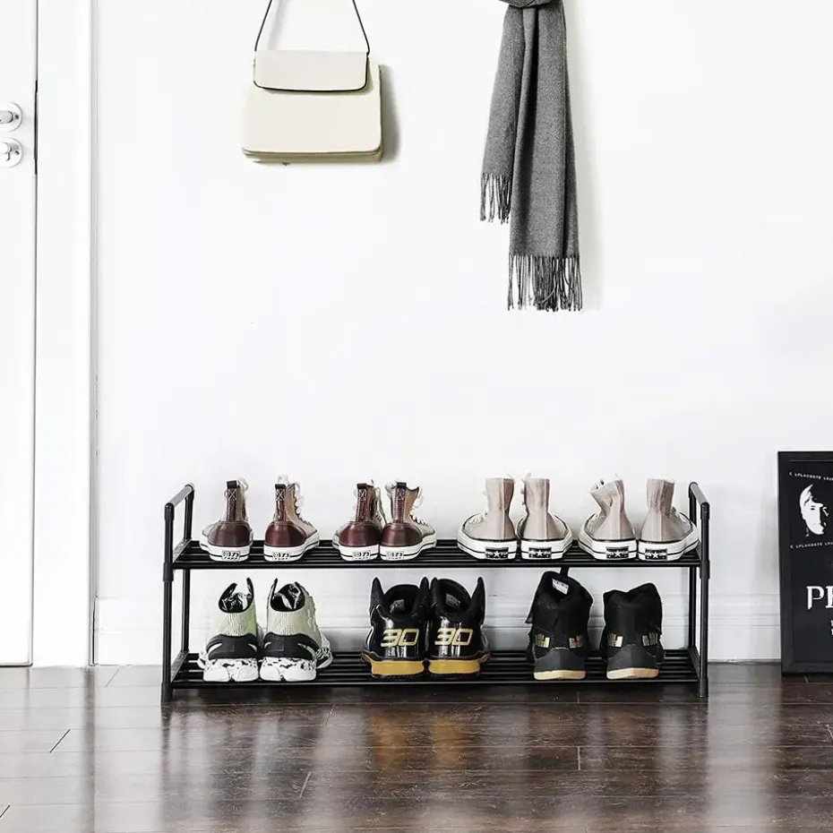 Schoenenrek - stapelbaar - 2 niveaus - 92x33x30 cm - zwart