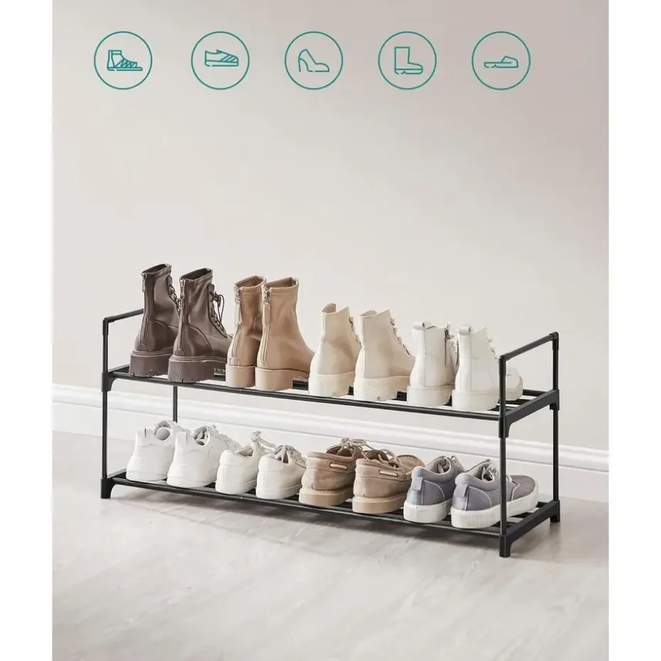 Schoenenrek - stapelbaar - 2 niveaus - 92x33x30 cm - zwart