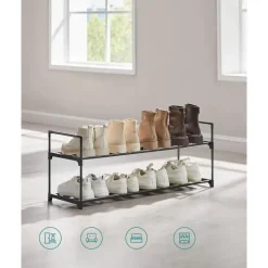 Schoenenrek - stapelbaar - 2 niveaus - 92x33x30 cm - zwart