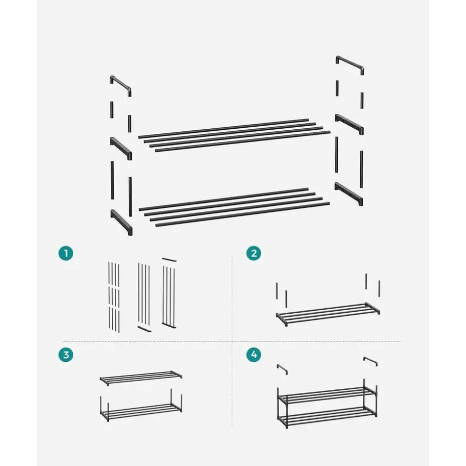 Schoenenrek - stapelbaar - 2 niveaus - 92x33x30 cm - zwart