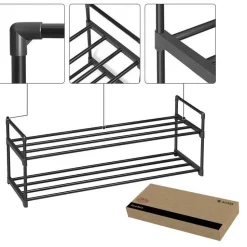 Schoenenrek - stapelbaar - 2 niveaus - 92x33x30 cm - zwart