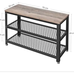 Schoenenrek met 2 legplanken - Schoenenbank - Industrieel design - Grijs-Zwart