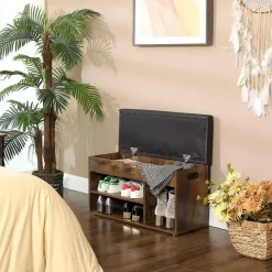 Schoenenrek met zitbank - schoenenkast - schoenenbank met kussen - bruin