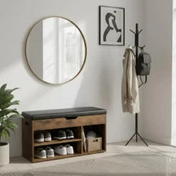 Schoenenrek met zitbank - schoenenkast - schoenenbank met kussen - bruin