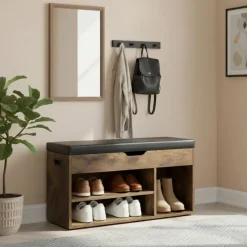 Schoenenrek met zitbank - schoenenkast - schoenenbank met kussen - bruin