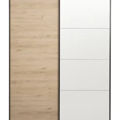 Schuifdeurkast Bergamo - eikenkleur/spiegel - 221x178,5x66,6 cm