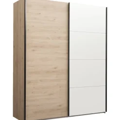 Schuifdeurkast Bergamo - eikenkleur/spiegel - 221x178,5x66,6 cm