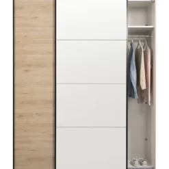 Schuifdeurkast Bergamo - eikenkleur/spiegel - 221x178,5x66,6 cm