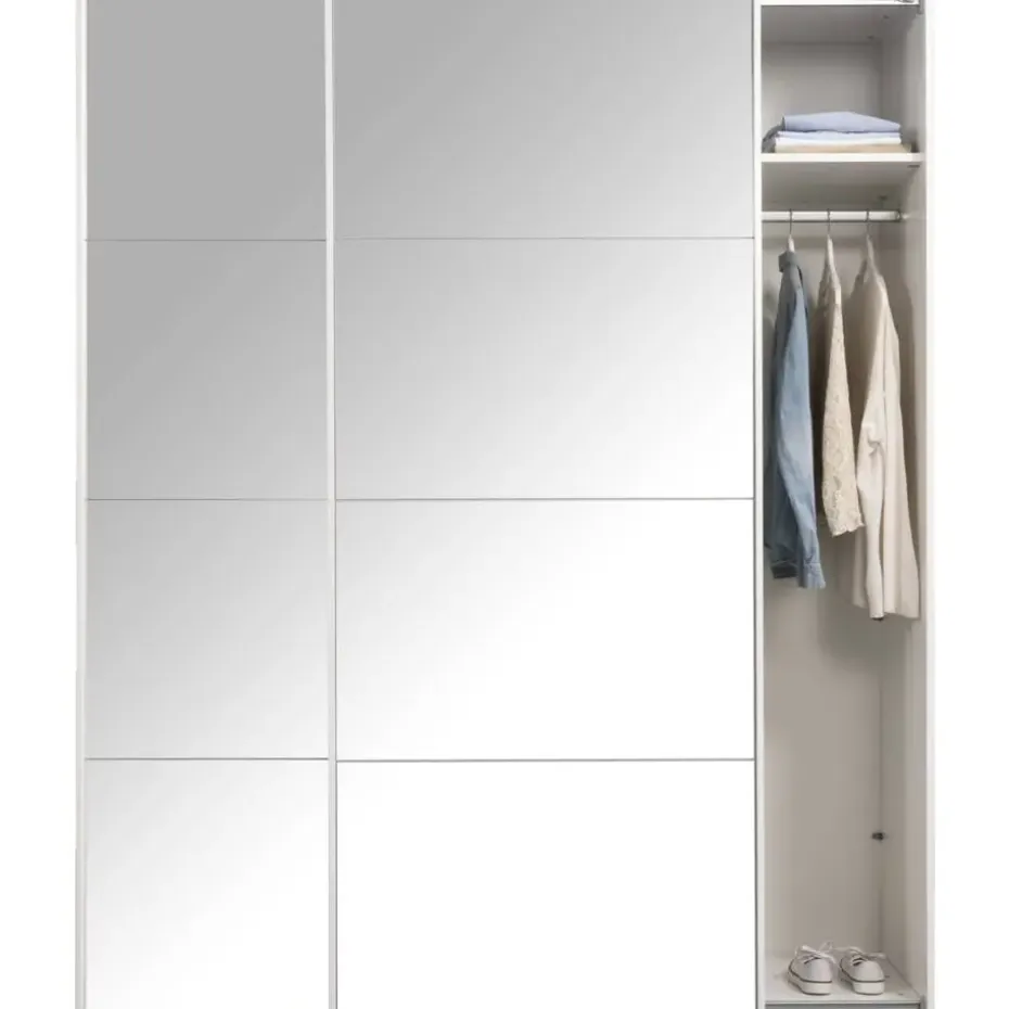 Schuifdeurkast Bergamo met spiegeldeuren - wit - 221x178,5x66,6 cm