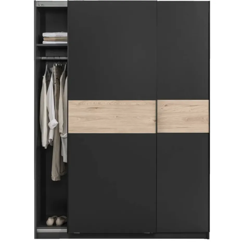 Schuifdeurkast Genua - antraciet/eikenkleur - 204x150x60 cm