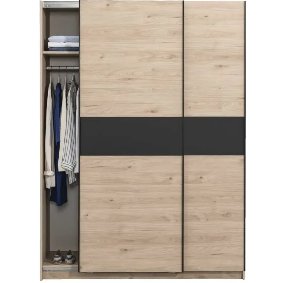 Schuifdeurkast Genua - eikenkleur/antraciet - 204x150x60 cm