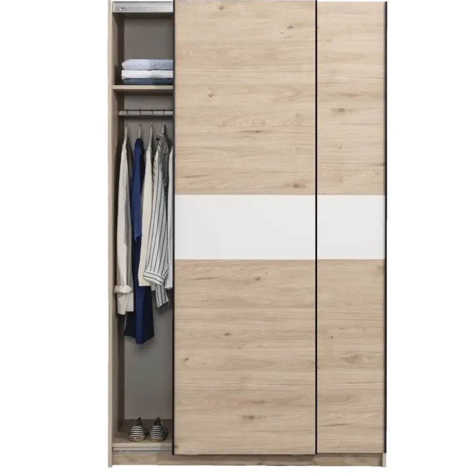 Schuifdeurkast Genua - eikenkleur/wit - 204x122x60 cm